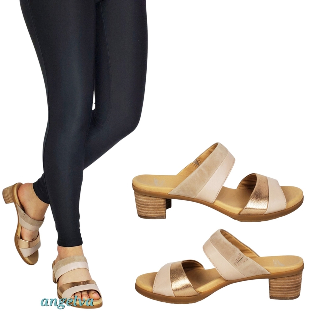New Dansko Theresa leather block heel slip on sandals blush straps size 39 8.5-9